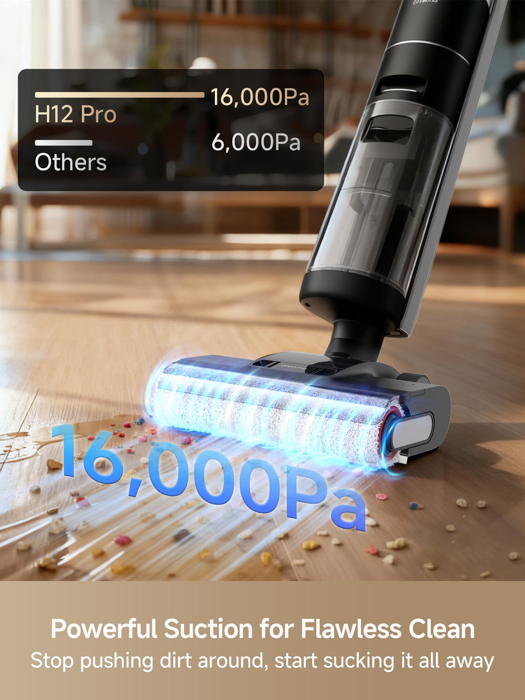 DREAME H12 Pro Gen2 Vacuum Mop, 0 Tangle Wet Dry Vacuum Cleaner, Cordless Vacuum Mop All-in-One for Hard Floors, 180° Lie-Flat Floor Cleaner Machine with 194°F Hot Self-Cleaning, 50Mins Runtime