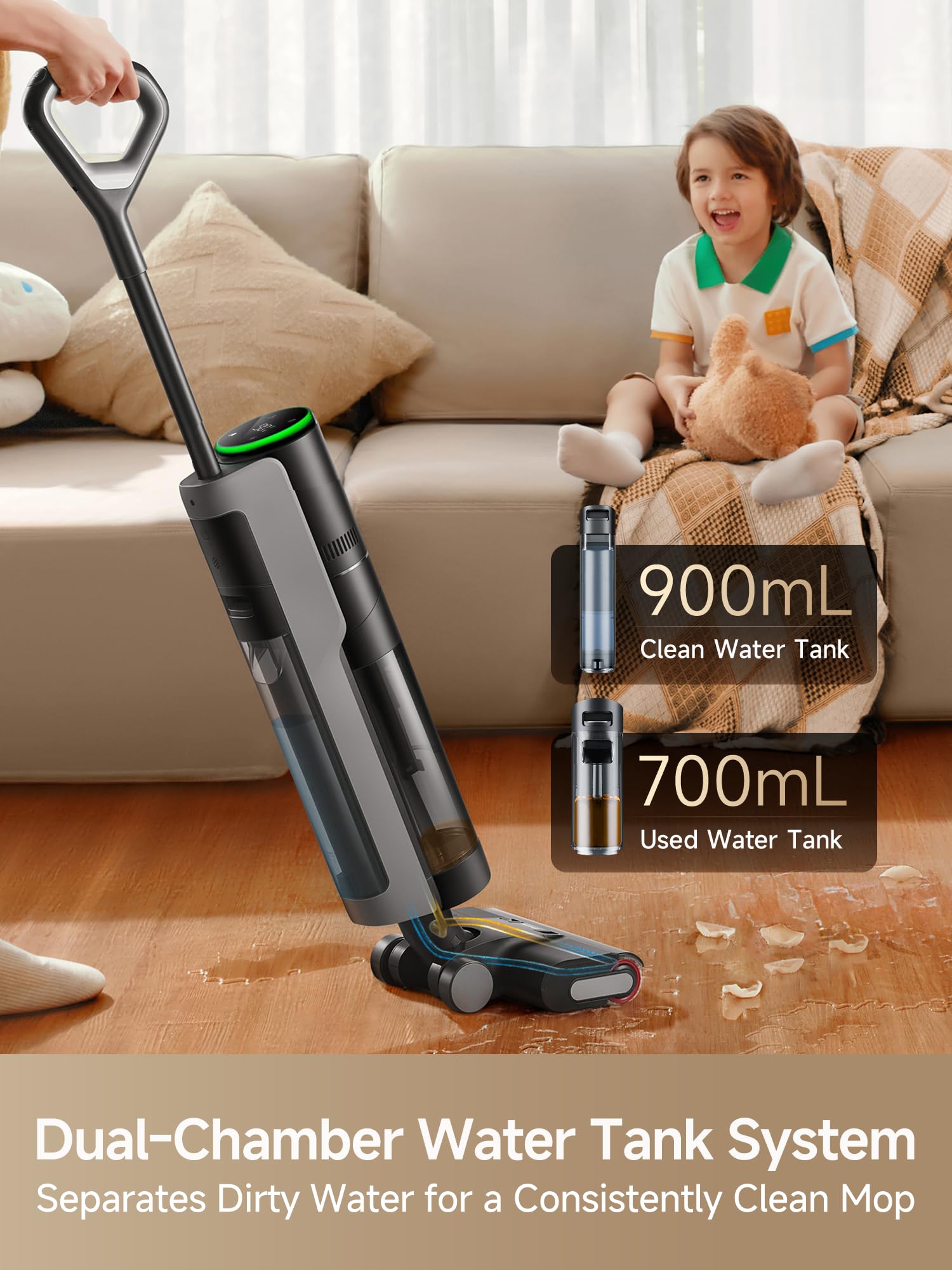 DREAME H12 Pro Gen2 Vacuum Mop, 0 Tangle Wet Dry Vacuum Cleaner, Cordless Vacuum Mop All-in-One for Hard Floors, 180° Lie-Flat Floor Cleaner Machine with 194°F Hot Self-Cleaning, 50Mins Runtime