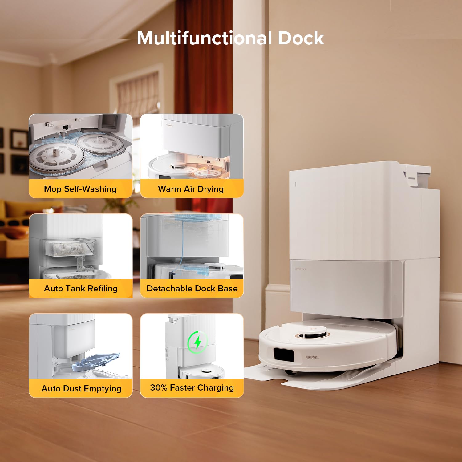 roborock Qrevo S5V Robot Vacuum and Mop, FlexiArm Edge Mopping, 12,000Pa Suction, Dual Zero-Tangle System, Smart Obstacle Avoidance, 10mm Mop Lifting, Auto Mop Washing&Drying, Self-Emptying&Refilling