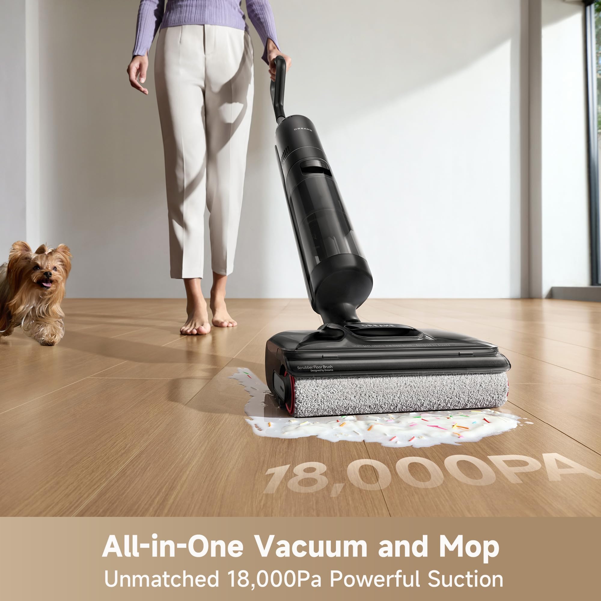 DREAME H15 Pro CarpetFlex Cordless Vacuum Mop, Wet Dry Vacuum Cleaner with Dual Brushes for Hard Floors & Carpet, Tangle-Free Hair-Cutting, 23kPa Suction, 180° Lie-Flat Floor Washer, 194°F Fast Drying