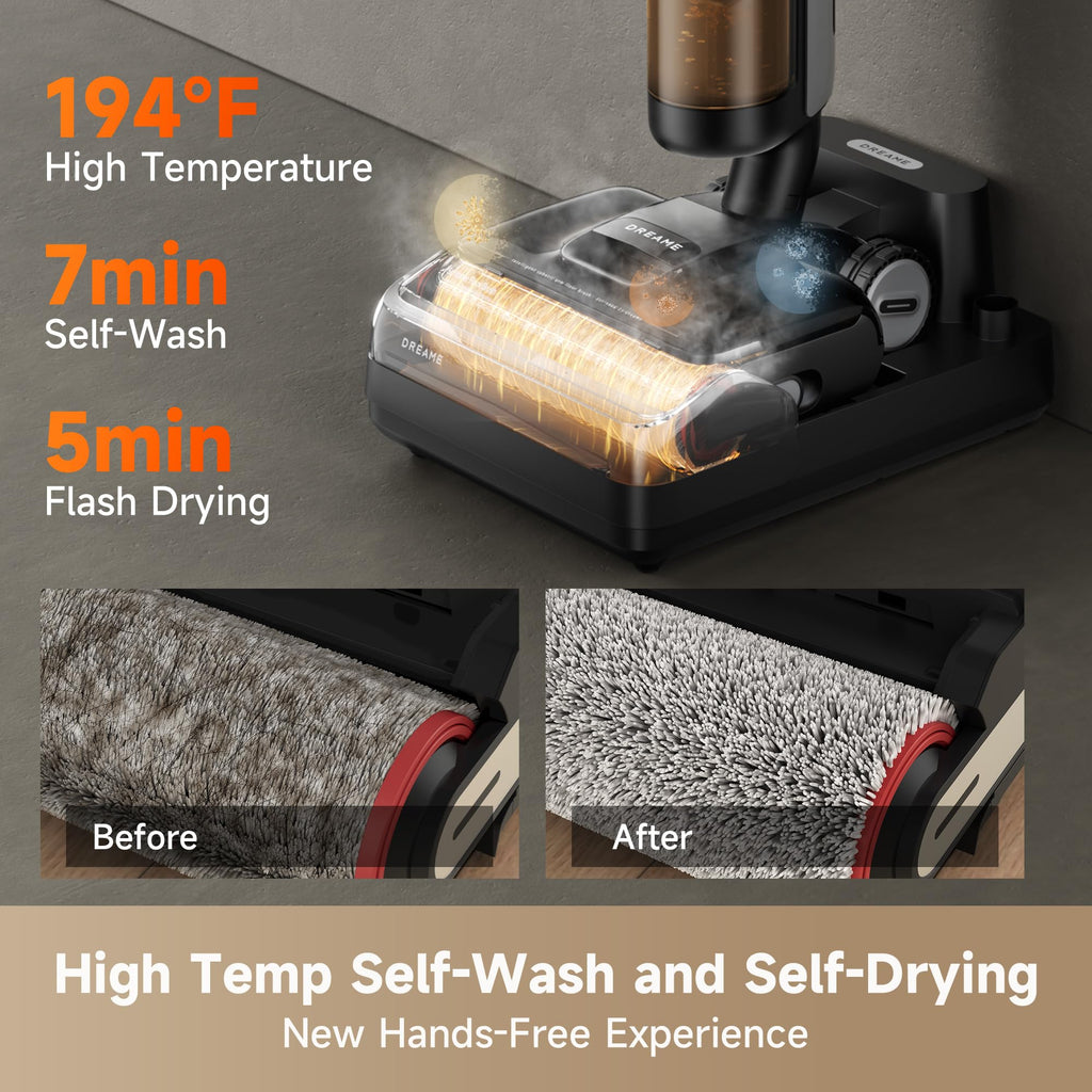 DREAME H15 Pro CarpetFlex Cordless Vacuum Mop, Wet Dry Vacuum Cleaner with Dual Brushes for Hard Floors & Carpet, Tangle-Free Hair-Cutting, 23kPa Suction, 180° Lie-Flat Floor Washer, 194°F Fast Drying