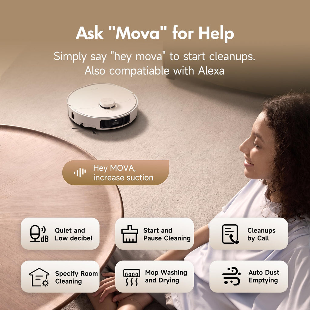 Mova P10 Pro Ultra Gen 2 Robot Vacuum and Mop, 26,000Pa Suaction, 212°F Hot Water Auto Mop Washing, 1-Hour Hot Air Drying, Extenable Mop, All-in-One Dock, Triple Anti-Tangle System for Home