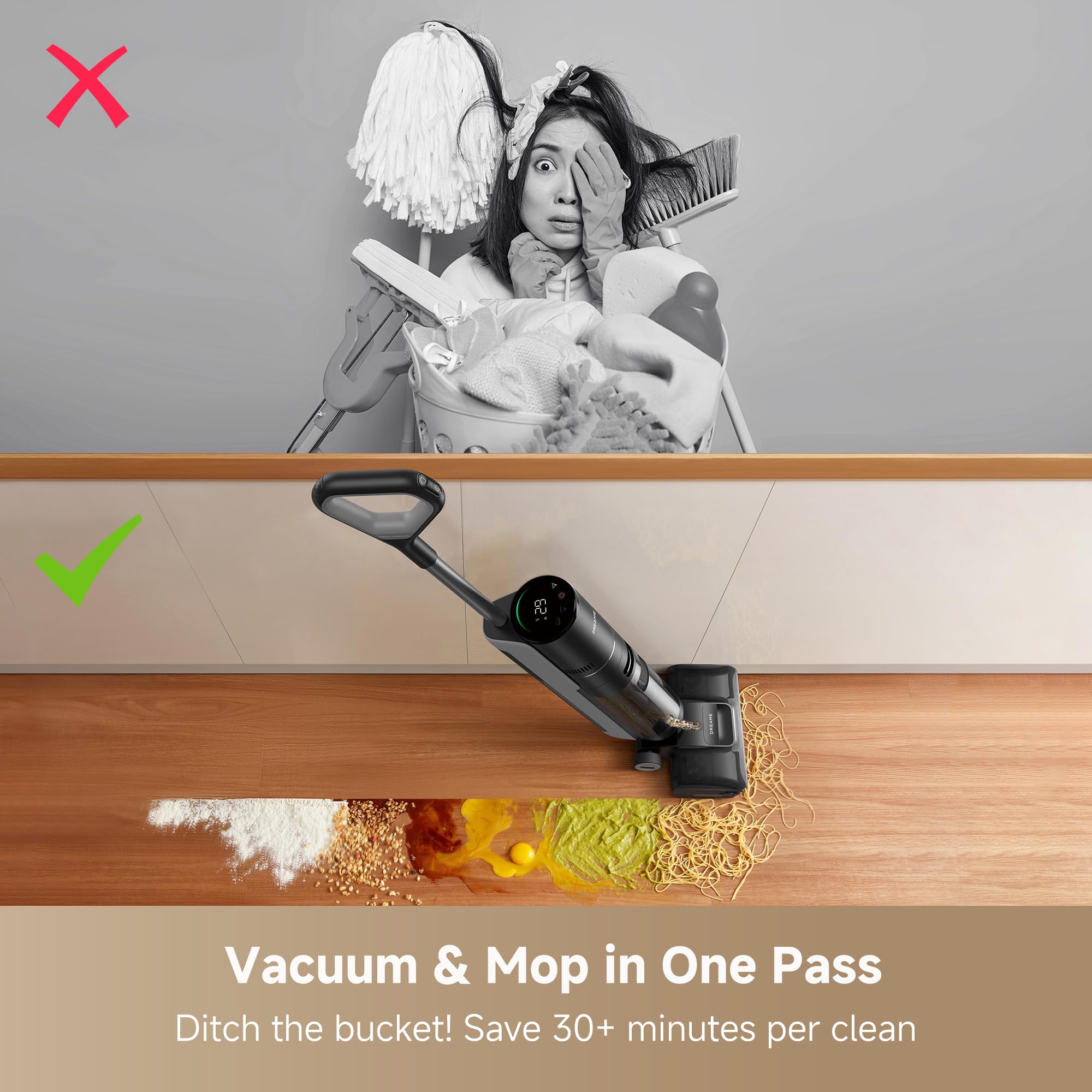 DREAME H12 Pro Gen2 Vacuum Mop, 0 Tangle Wet Dry Vacuum Cleaner, Cordless Vacuum Mop All-in-One for Hard Floors, 180° Lie-Flat Floor Cleaner Machine with 194°F Hot Self-Cleaning, 50Mins Runtime